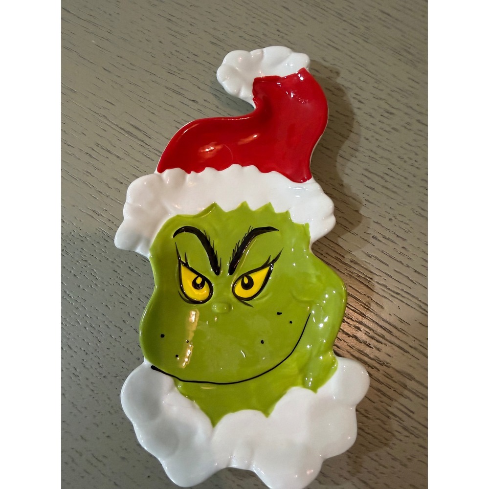 Williams Sonoma The Grinch Christmas Spoon Rest Ceramic Green Santa Hat Holiday